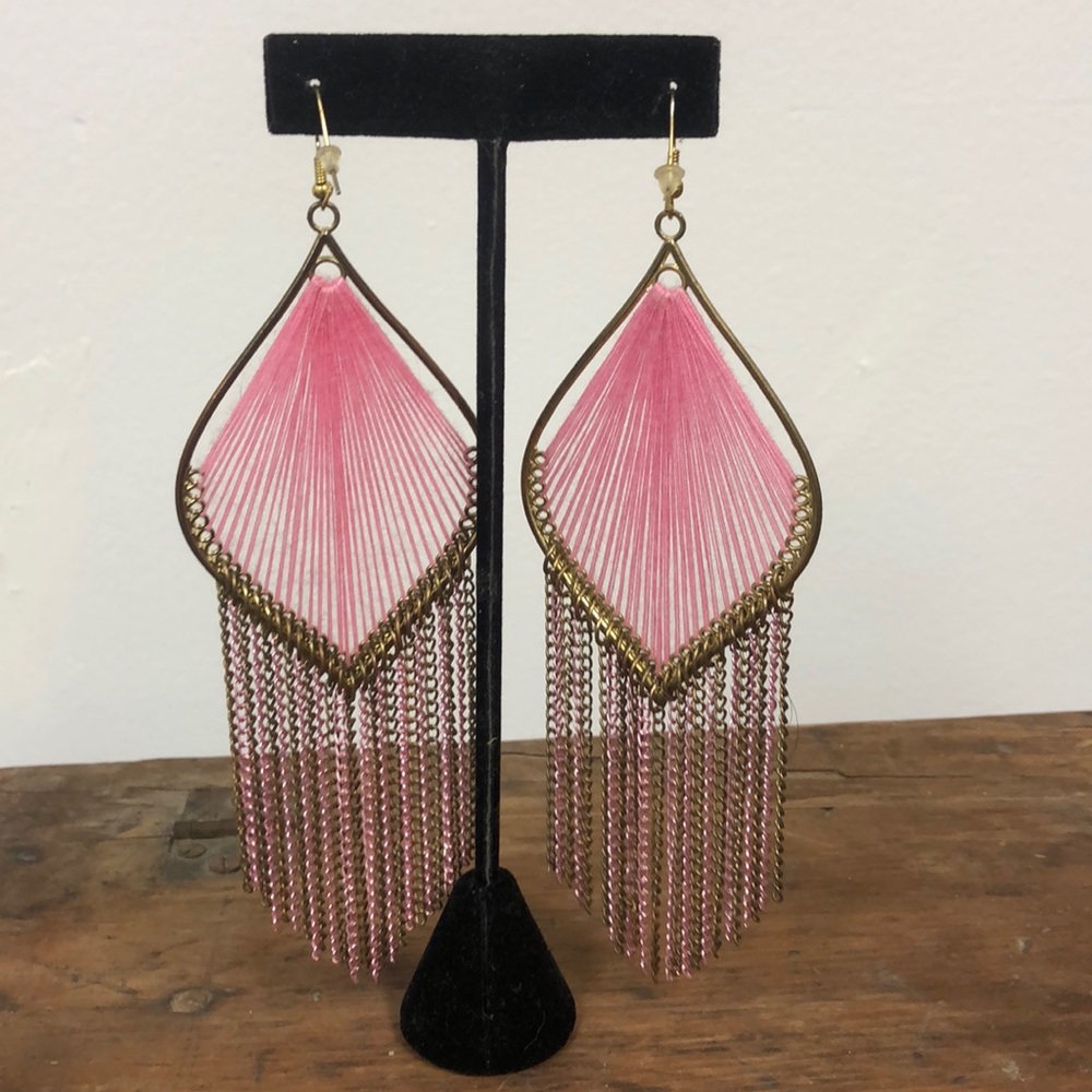 Peruvian Thread Pink Silk Thread Earrings - image 2